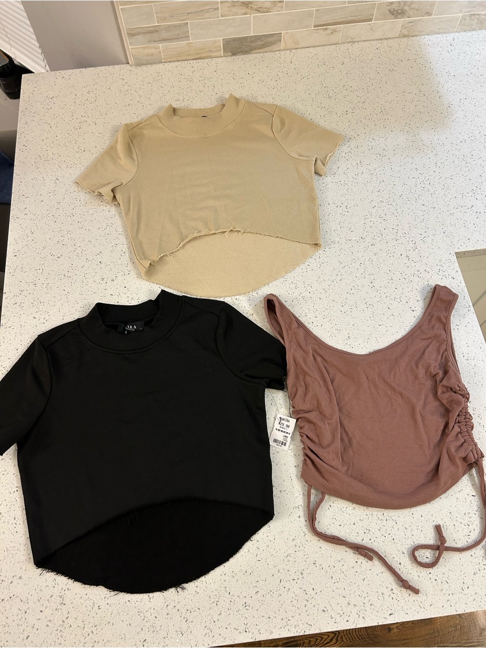 Beige Black and Brown Cropped Crewneck Tops 3Bundle